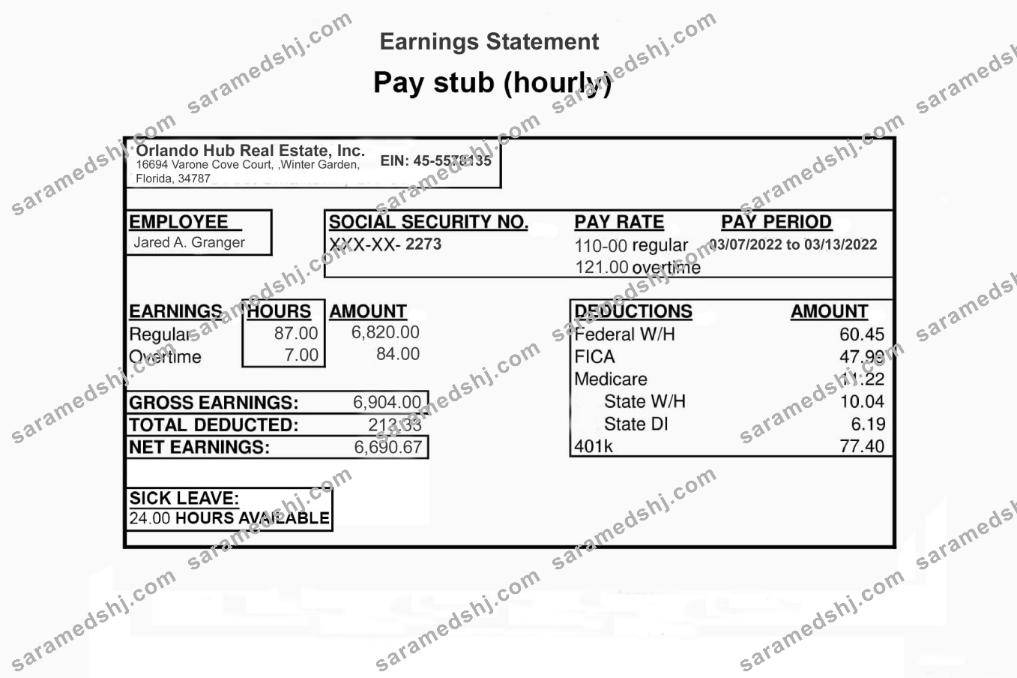 ORLANDO HUB REAL ESTATE inc earnings statement in PDF and Word format